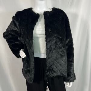H&M Black Cropped Faux Fur Coat Size Medium